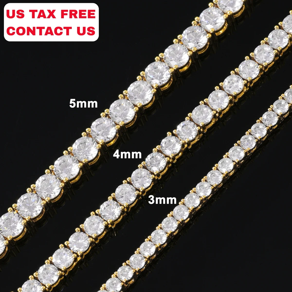 Iced Out 5A Zircon Tennis Chain Hip Hop Brass 3mm 4mm 5mm Tennis Bracelet Necklace Fashion Gold and White Gold Jewelry