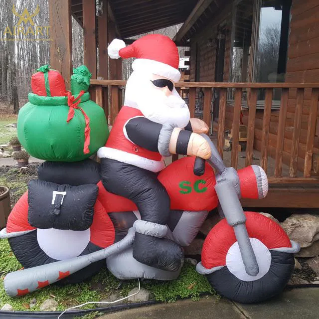 Inflatable Santa On Motorcycle Outdoor Christmas Decorations Buy