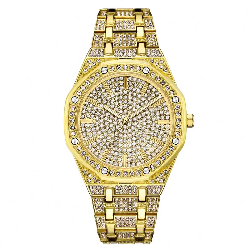 

GENNVA Men Luxury Full Diamond Iced Out Watches Top Brand High Quality Male Quartz Wrist Watch, 3 colors