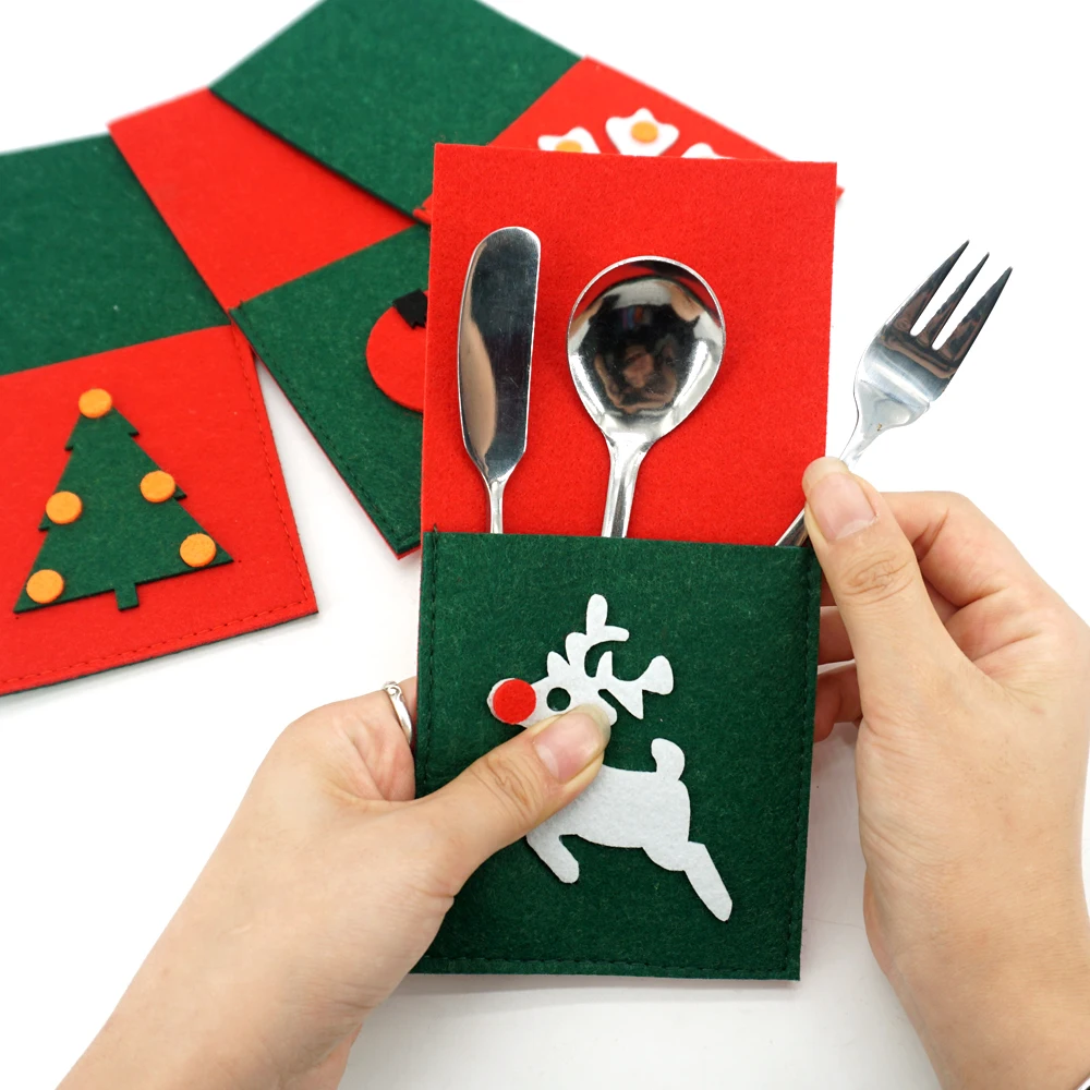 

Online shopping competitive price fork pouch christmas felt cutlery bag for sale, Red and green