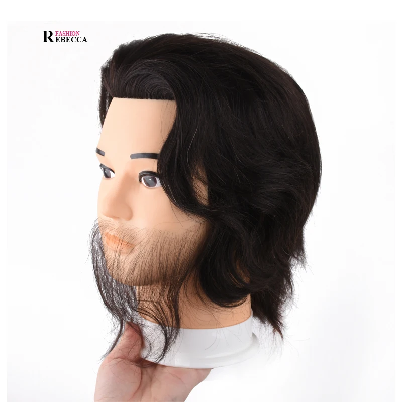 

Rebecca Human Hair Male Mannequin Head For Learner Hairdressers Practice Paint Dye Bleach Curl Iron Braid Cut Hair Training Head, 1b