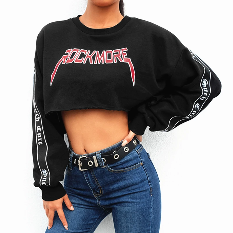 

Fashion hip hop style sexy loose printed ribbons women cropped Clothing crop top sweatshirt