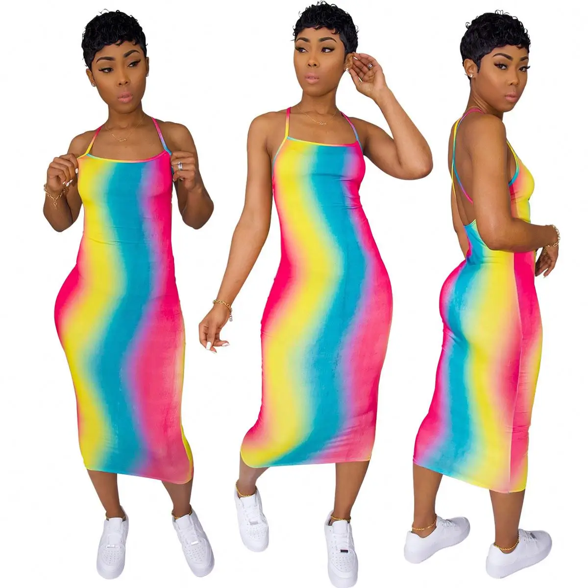 

Women's European And American Fashion Sexy Printed Strapless Back Dress, Multicolor