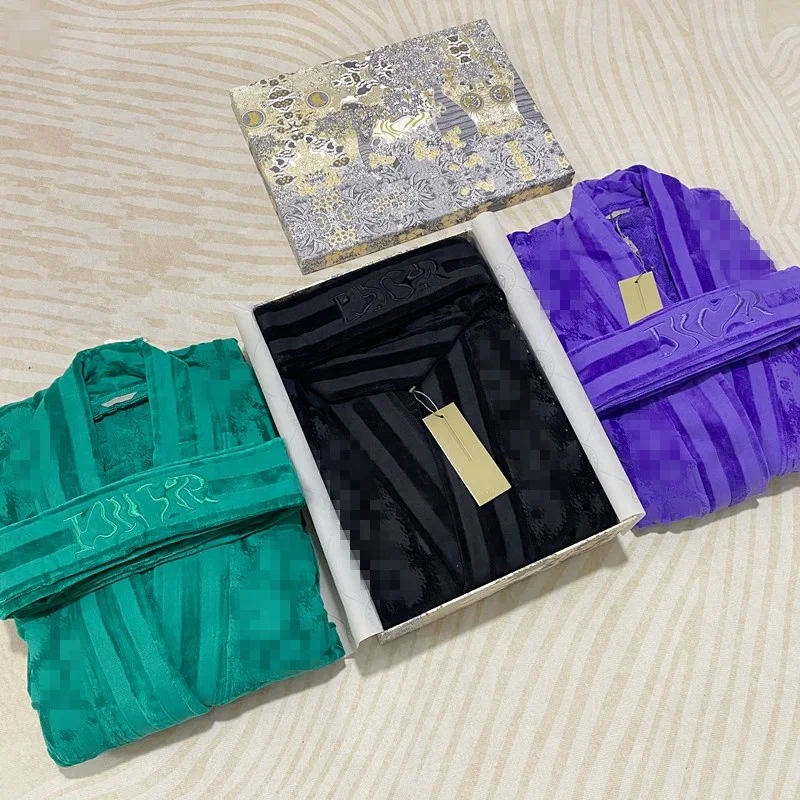 

New Design 100% Cotton Bathrobe Luxury Brand D Robe Thick Warm Cotton Sleepwear, Black.green.blue