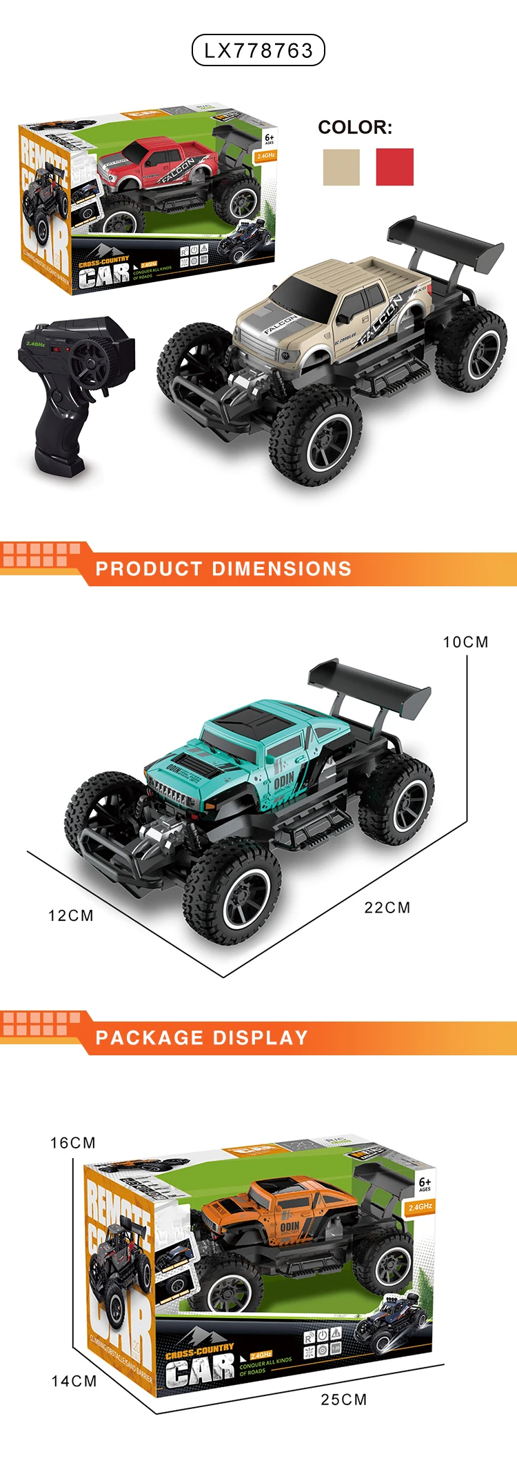 1:20 2.4GHz High Speed Scale Off-road Vehicle Remote Control Cross Country Car Toys