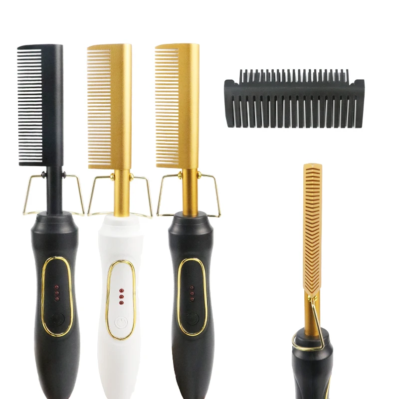 

Dropshipping Hot Sell Copper Comb Mini Hair Straightening Hot Press Comb Iron Electric Curling, Gold/black/white