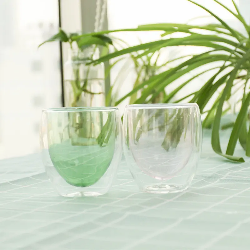 

5oz clear heat resistant double wall glass coffee mug, Customized color