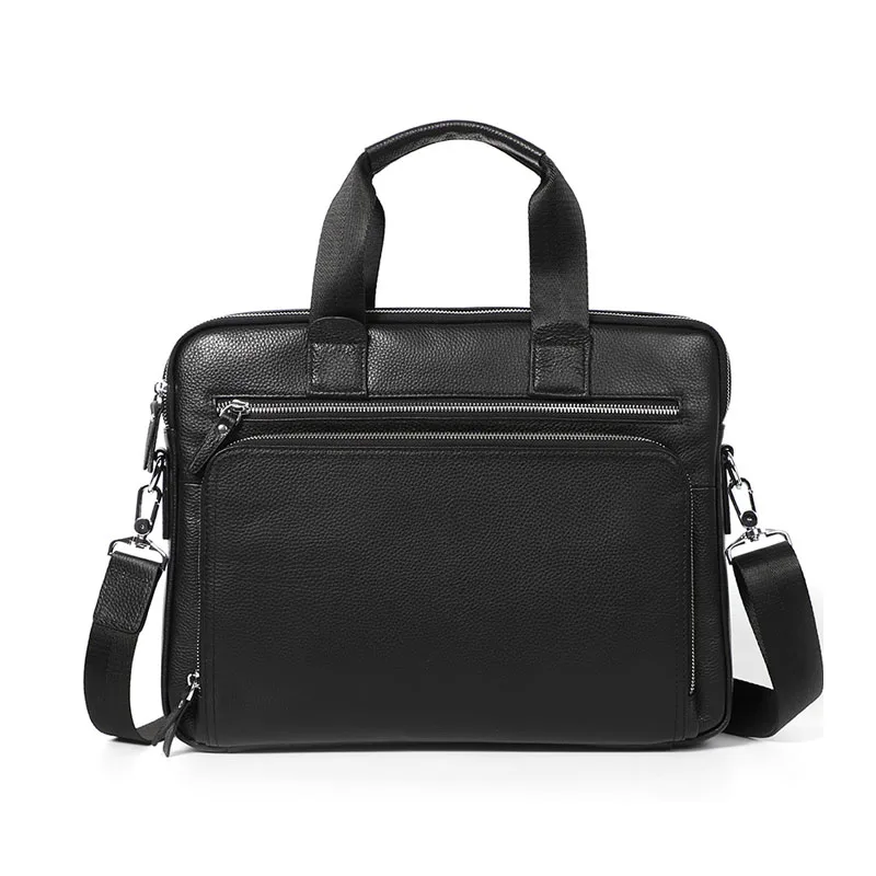

High Quality Classic Zipper Laptop Briefcase Genuine leather Custom Business Bags Factory Wholesale Price Man Handbag, Black, coffee