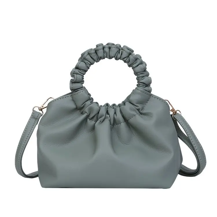 

202 New Fashion round handle Shoulder Handbags women Ruffles PU Leather tote Crossbody Bags for ladies handbag