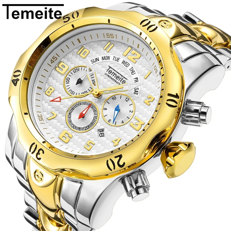 

TEMEITE 026G classy Chinese boys timepiece authentic Stainless steel band Waterproof Chrono bling running reloj watch