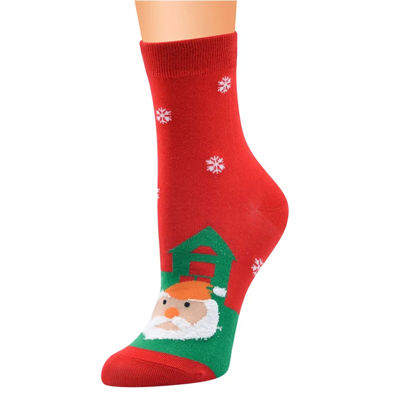 

Christmas Socks Cheap Factory Wholesale Polyester Santa Logo Elk Decoration Unisex Socks Stockings for Festival, Red