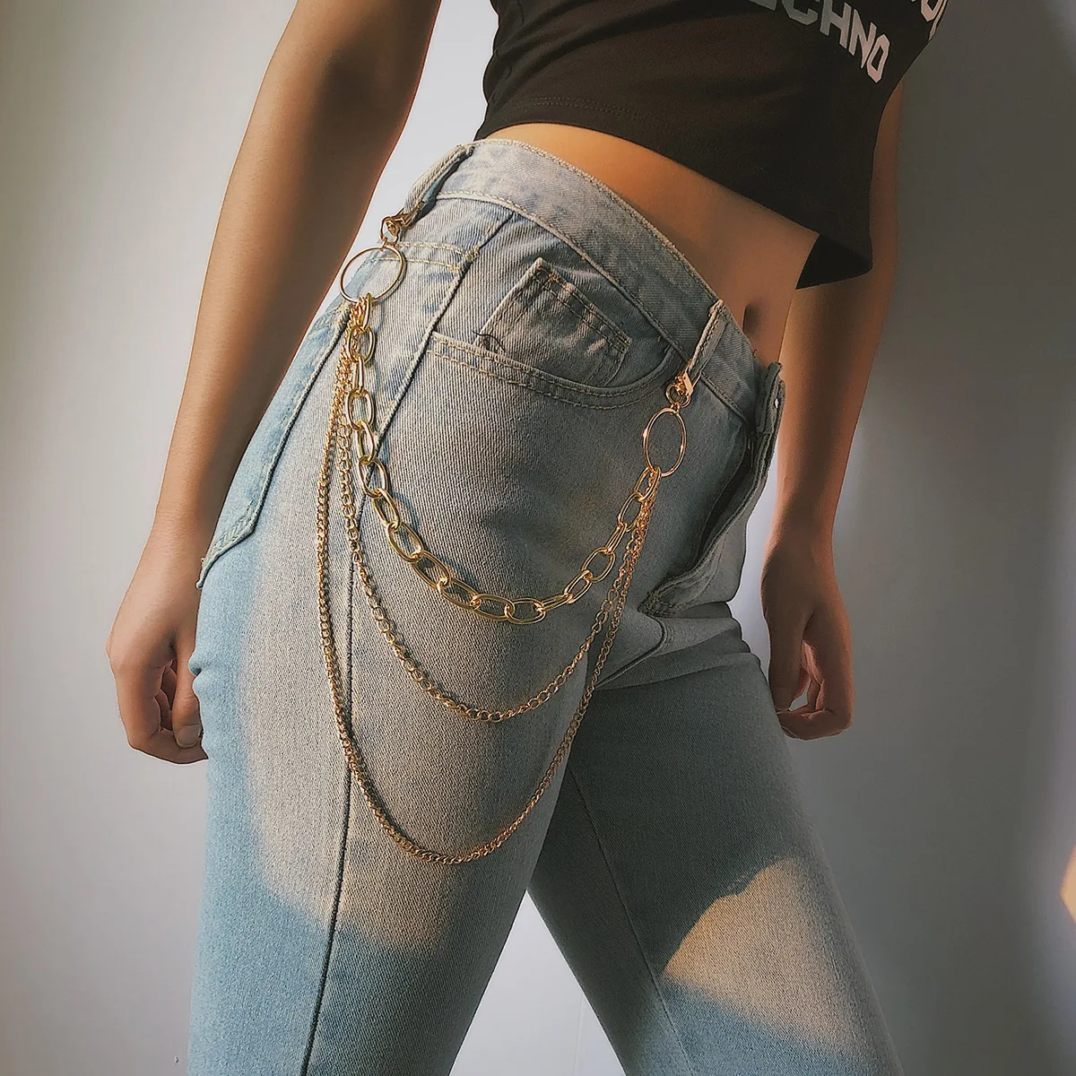 

JUHU 2021 U-shaped waist belly chain body chain simple multi-layer tassel geometric waist chain alloy jewelry for women, Gold/silver