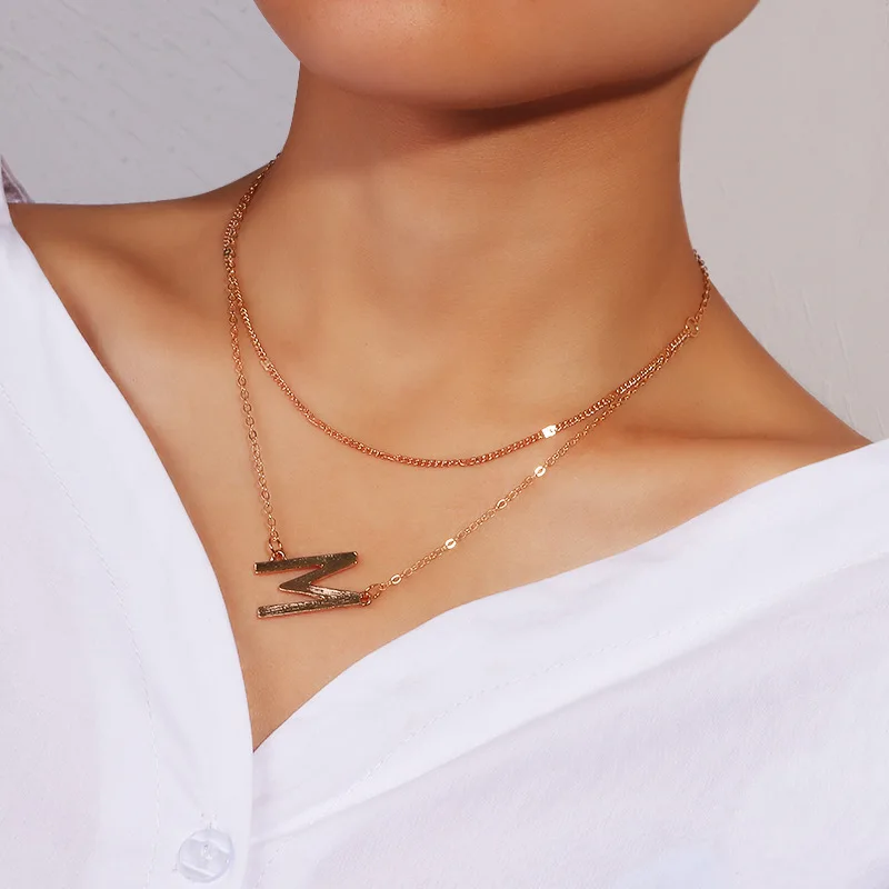 

Fashion Simple Capital Letter M Necklace Double Clavicle Necklace Jewelry