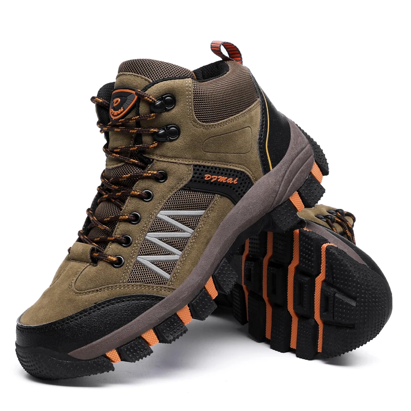 

High Quality Men Waterproof Outdoor Trekking Shoe Leather Hiking Boots, Brown, black, dk brown