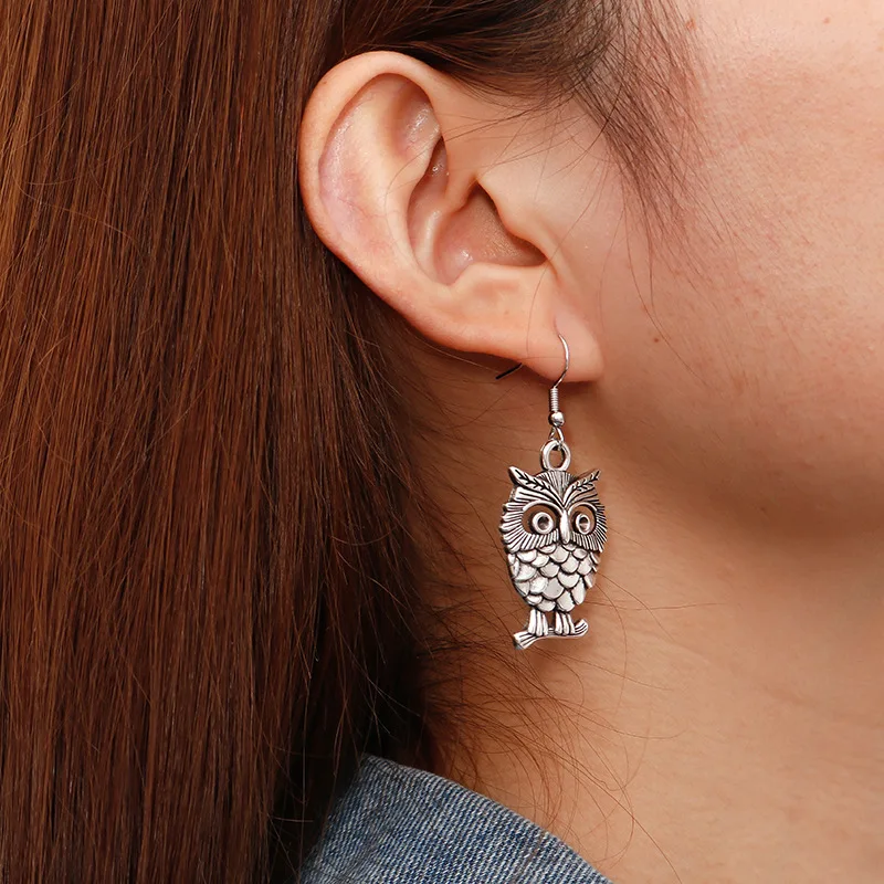 

fashion ladies owl pendant earrings jewelry handmade antique silver plated charm designer drop dangling earrings for women