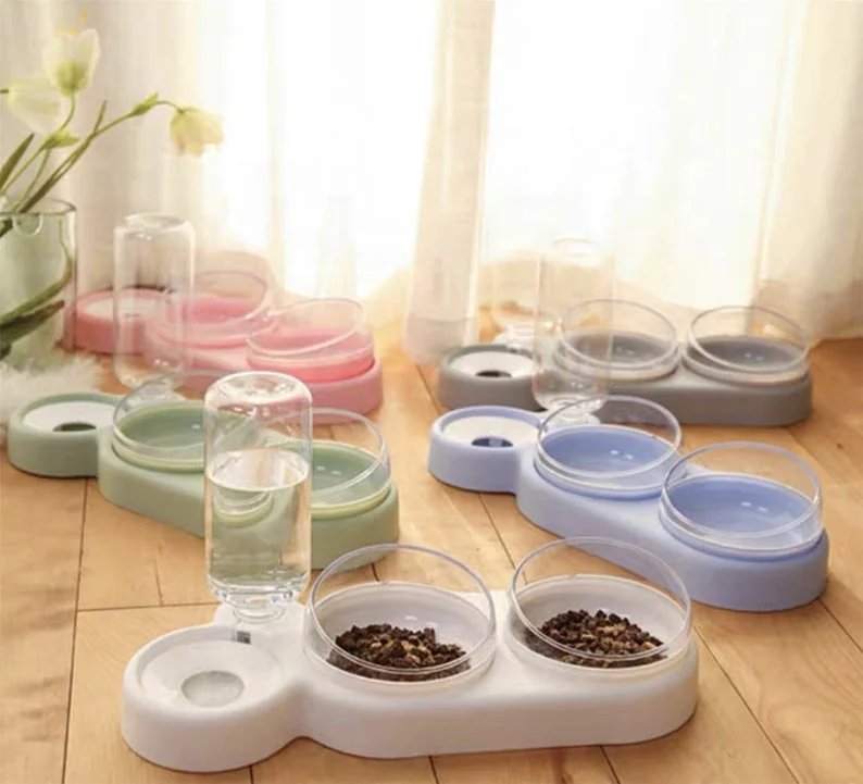 

5 Color Double Water Dish Pet Feeder For Cat Bowls, Like picture