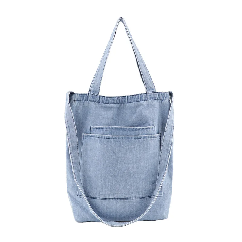 

Korean version simple large capacity canvas jeans bag casual retro shoulder bag women wash denim handbag