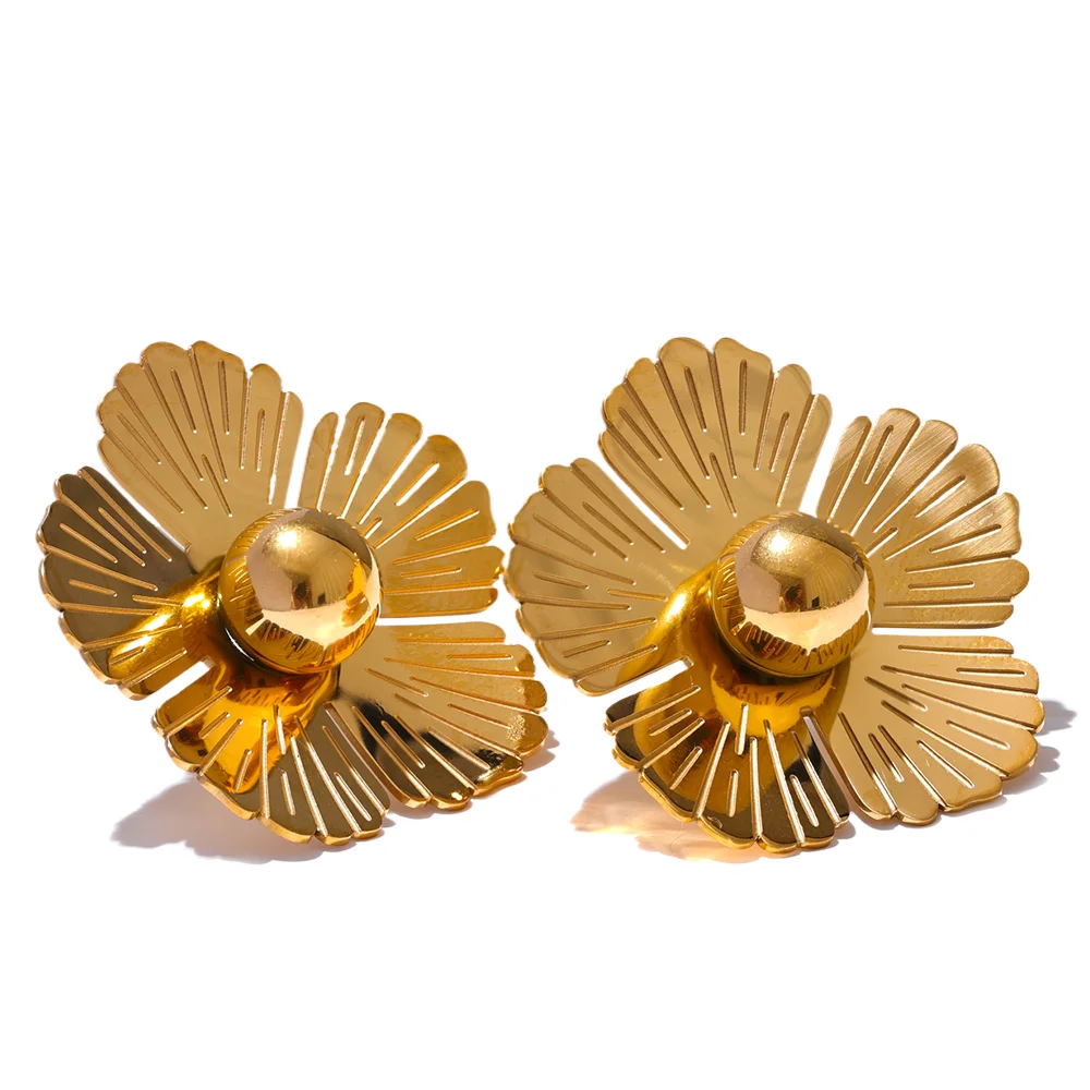 

JINYOU 2783 Popular Stainless Steel Gold Color Flower Stud Earrings for Women 18K PVD Anti allergy Charm Fashion Jewelry Gift