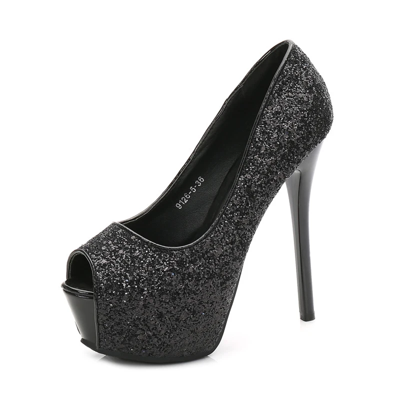 

Fashion sequins sexy nightclub fish mouth waterproof platform 12CM high heel shoes