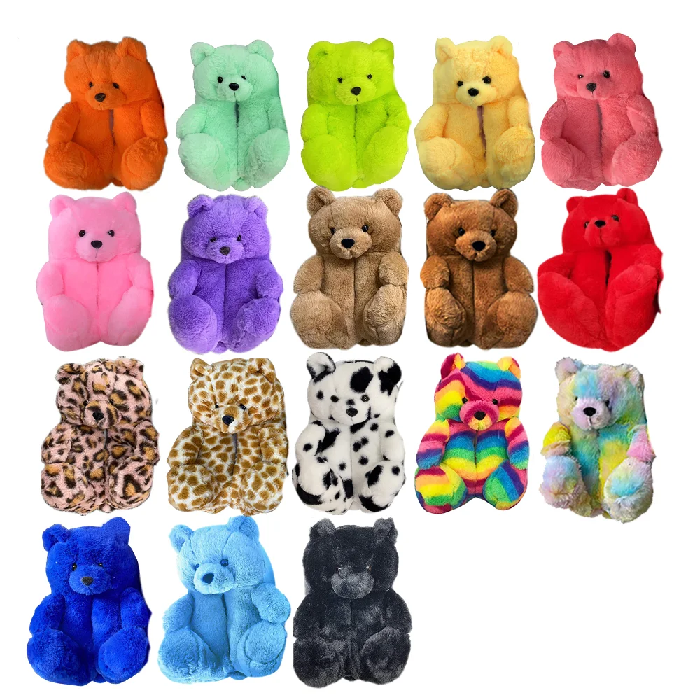 

2020 Wholesale Women's House Indoor children Fashion Bed Faux Fur Slides Cute Teddy Bear Slippers For Women, As picture show or customized