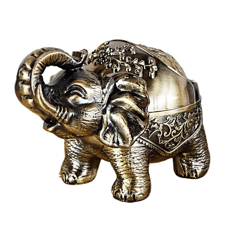 

Wholesale Top Sell Thailand Travel Elephant Pattern Ashtray Custom Made Metal Ashtray with Lid, As shown