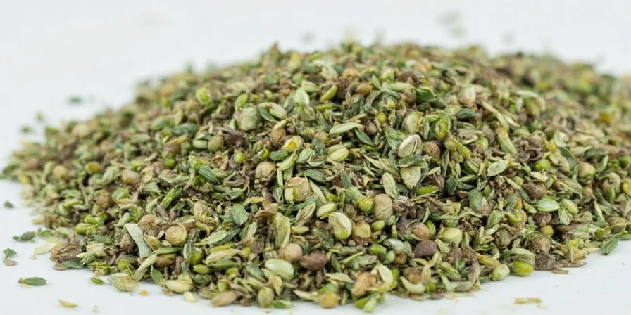 A colorful bowl of Herbs de Provence on a rustic wooden table