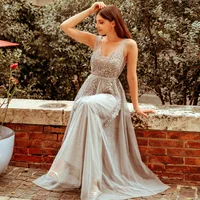 

Ever-Pretty Women Fashion V Neck Sleeveless Long Gray Bridesmaid Dresses