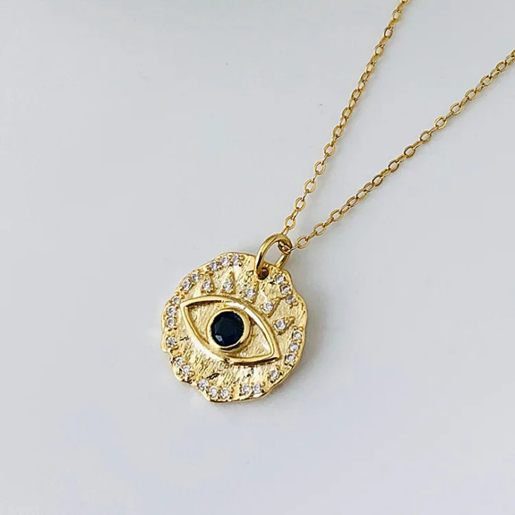 

18K gold plated 925 sterling silver evil eye CZ coin necklace