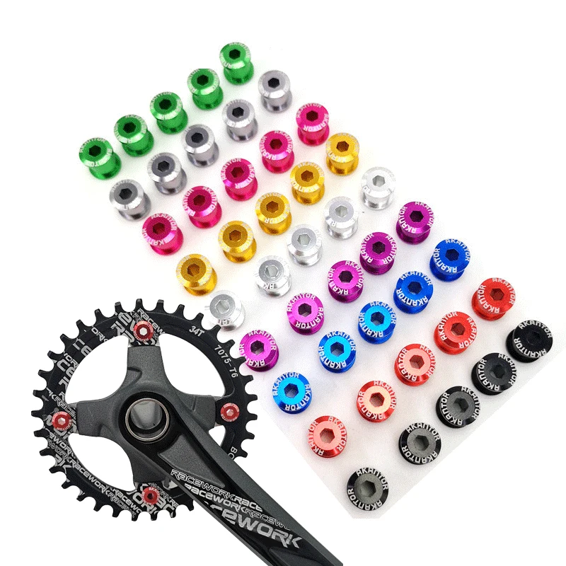 

5pcs bicycle disc nail alloy sprock single disc plate chainwhee screw bicycle chainring wheel bolt road MTB bike crankset screws, Black red blue green golden silver pink purple titanium