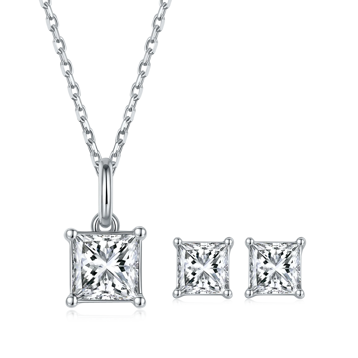 

T90E Trendy white gold plated moissanite stone necklace and earring jewelry set