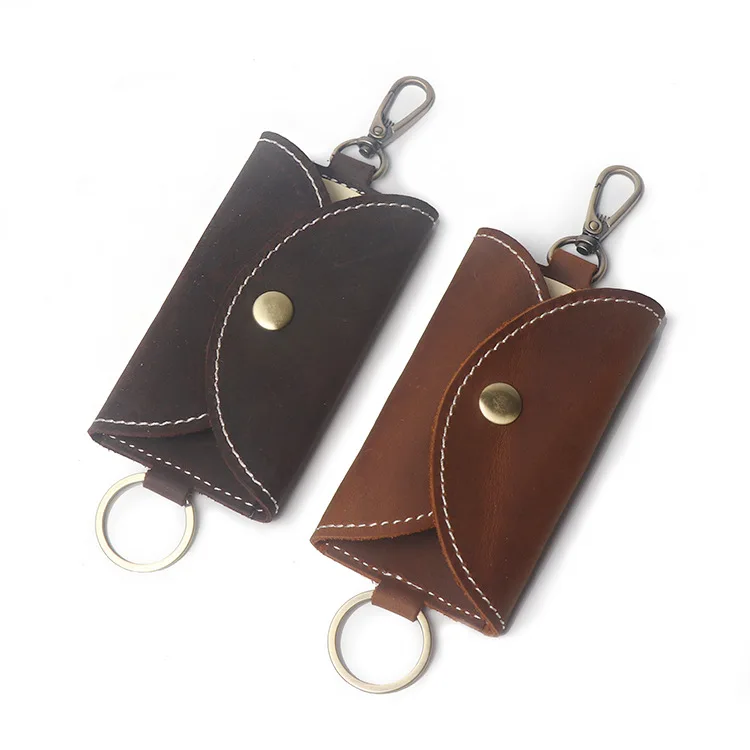 

Factory Direct Sales New First Layer Cowhide Handmade Crazy Horse Leather Large Capacity Car Keychain Men Key Case