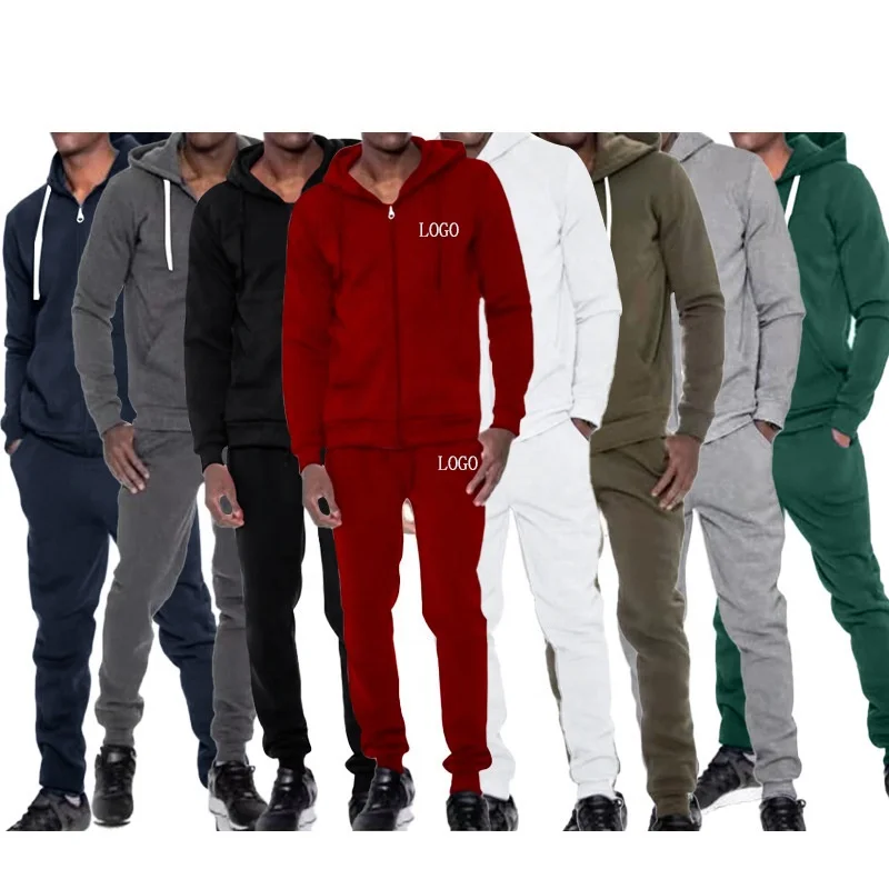 

KX bulk wholesale custom fall causal solid two piece hoodies set jogging suits blank sweatsuit sport wear track suit for men