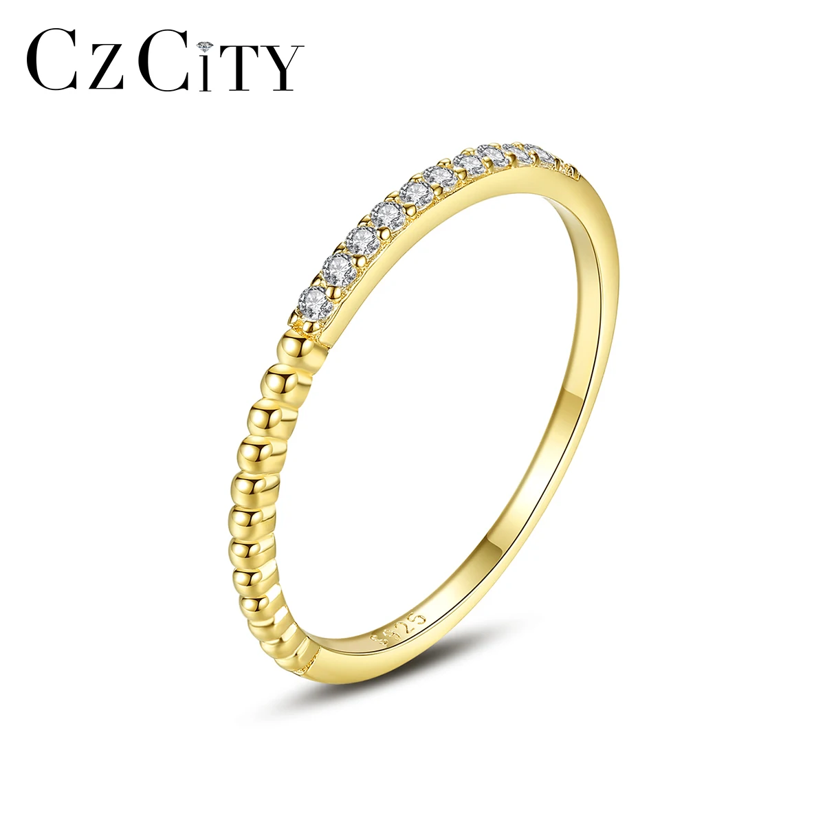 

CZCITY Half Circle Cubic Zirconia Little Girls Fashion Trendy Ring Bands Gold Plated Silver Women Fashion Rings