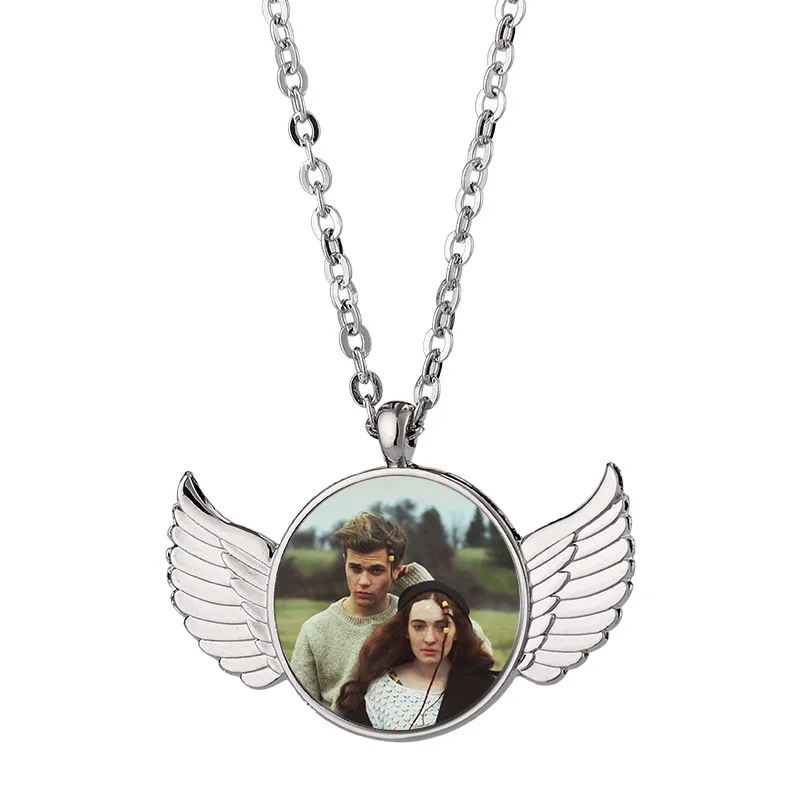 

Sublimation Metal Jewelry Necklace Angle Wings Pendant Blanks Custom Promotion Gifts, Sliver