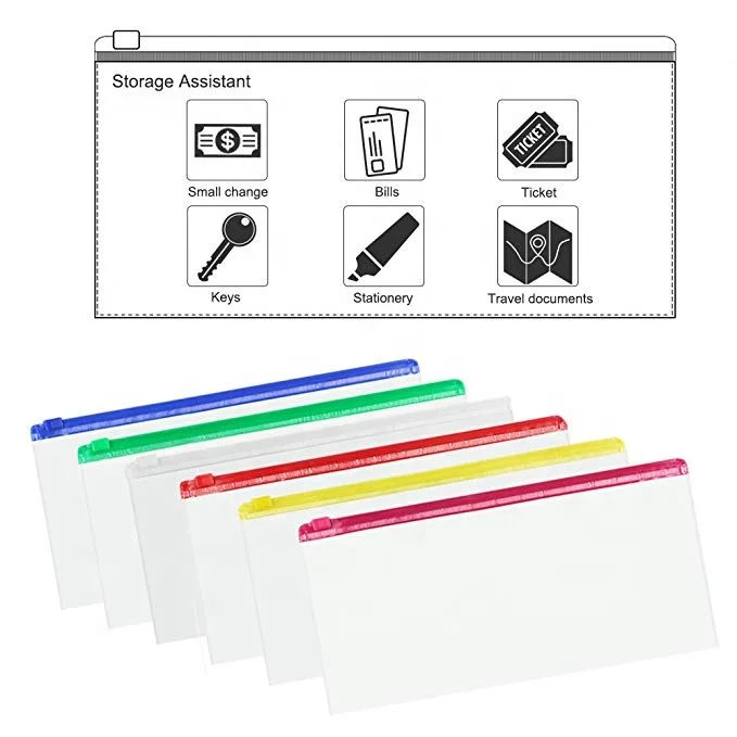 Check-Size File Bags Pen Pouches Pencil Case 5 Colors Officeship 15 PCS Poly Zipper Envelope File Folders Transparent A6 