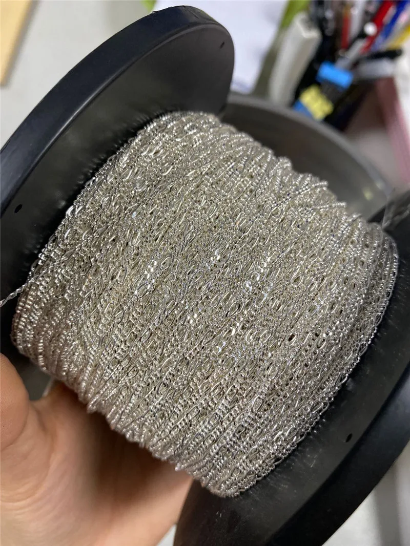 100Meter 1.9mm Solid 925 Sterling Silver Italian Figaro Two Tone Chain Roll