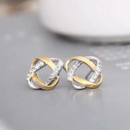 925 Sterling Silver Earrings Personality Ring Inlaid with Diamond Two-color Korean Fashion Silver Accessories 2022 New
