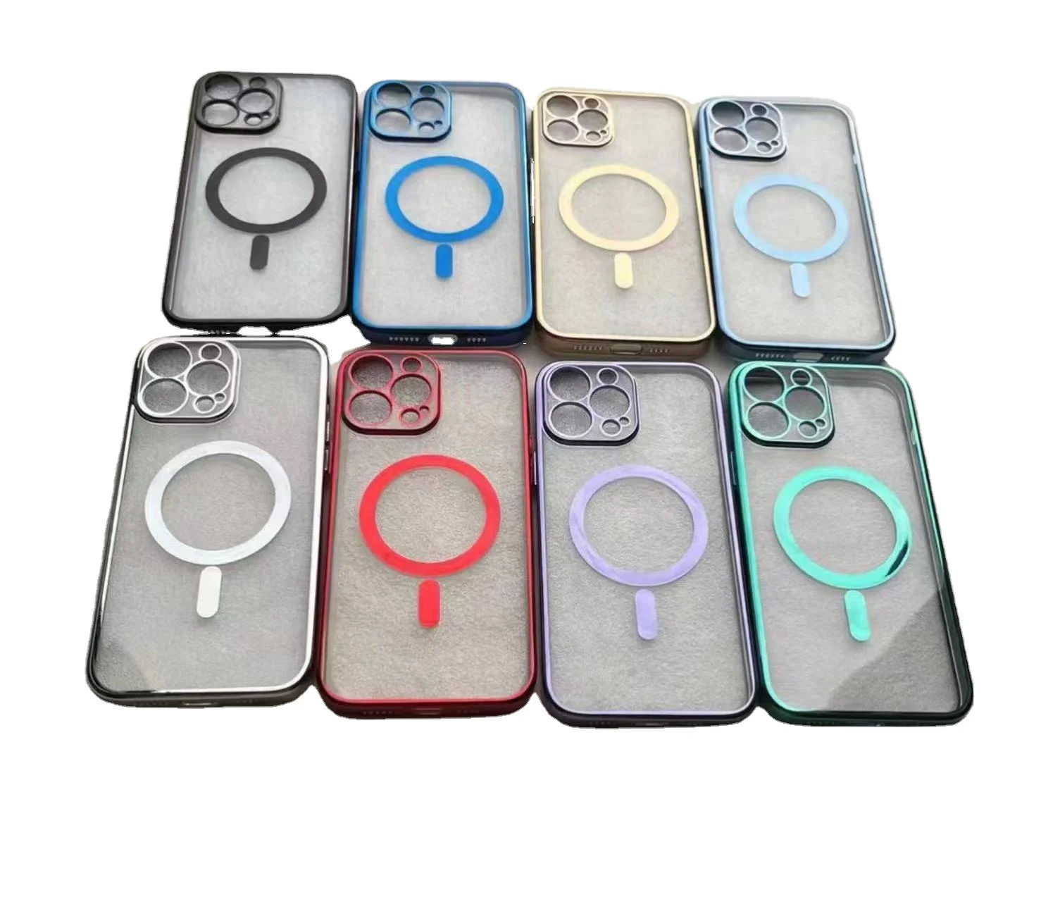 

Metal color plated frame magnetic clear phone cases for iphone 11 12 13 pro max, 8 colors