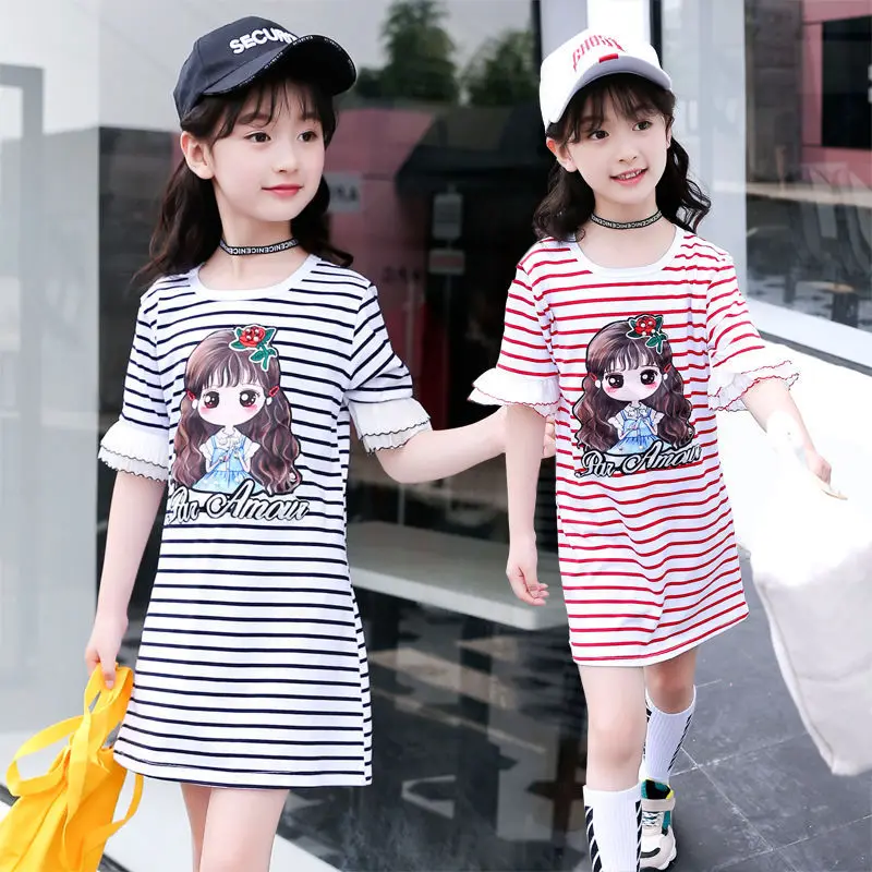 

Fashion Girls Summer Dress Round Neck Printed Flower Ruffle Princess Casual Dresses Spring Baby Frock Cute Toddler Girl Dresses