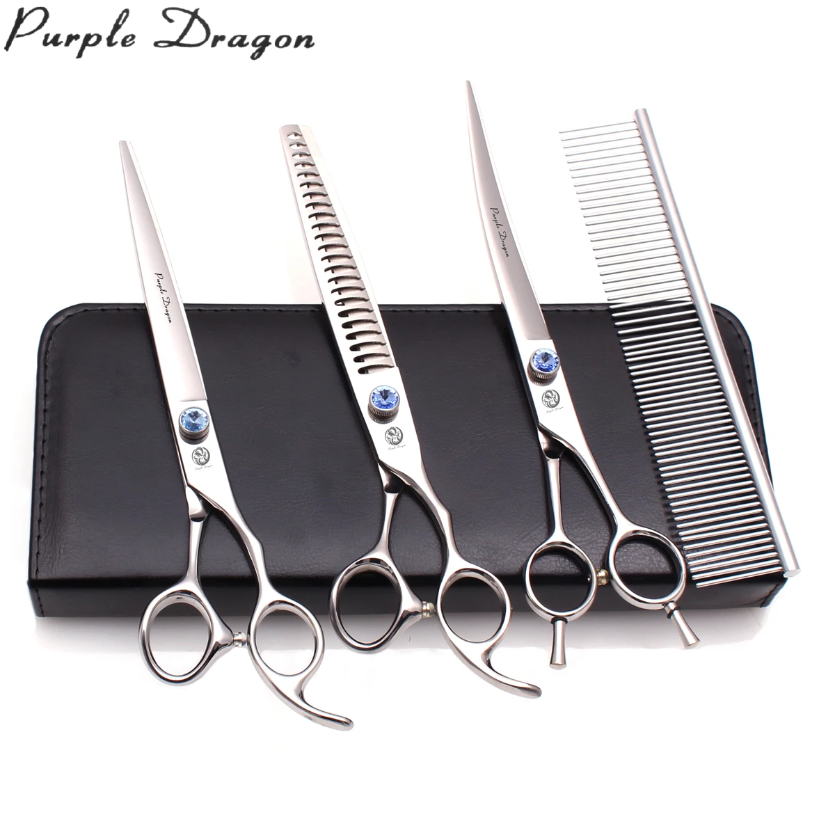 

Dog Scissors 8" Japanese 440C Purple Dragon Pet Grooming Scissors Set Straight Shears Thinning Scissors Dog Curved Shears Z3004, Silver