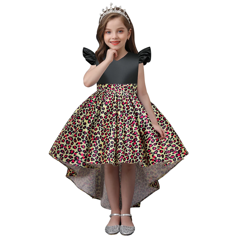 

European style leopard Princess party dress Fashion Birthday dresses for girls of 10 year old Trailing kids girl dress