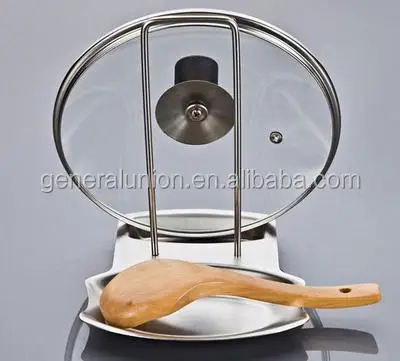 

Stainless Steel Pan Rack Cover Lid Rack Stand Spoon Storage Holder, Natural