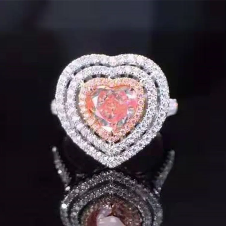 

romantic heart shape gemstone jewelry designer 18k gold 1.015ct natural pink diamond ring for women