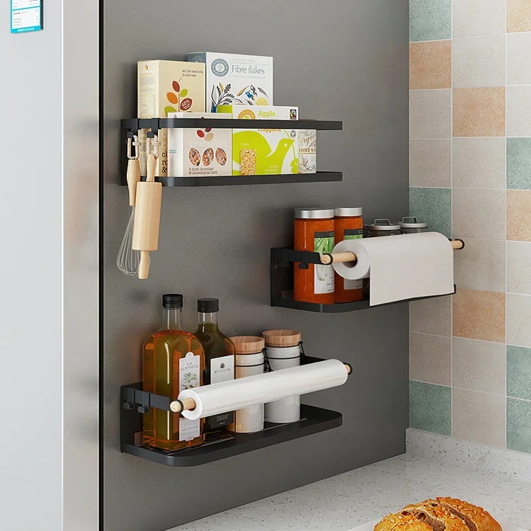

Kitchen Shelf Refrigerator Side Magnetic Absorption Storage Rack for Spice Seasoning Spice Tools Kitchen Utensi, Black, white,