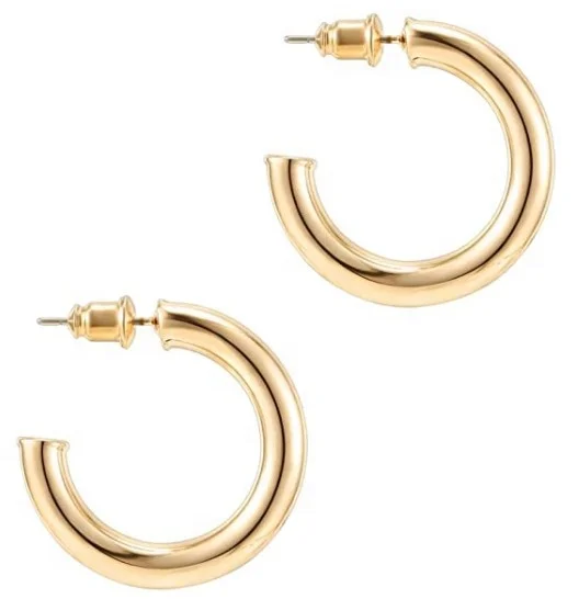 

14K Gold Stainless Steel Lightweight Chunky Open Hoop Earrings, Silver,gold