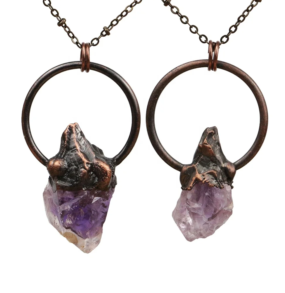 LS-A349 fantastic amazing natural gemstone amethyst chain necklace with antique bronze plating unique design 2020