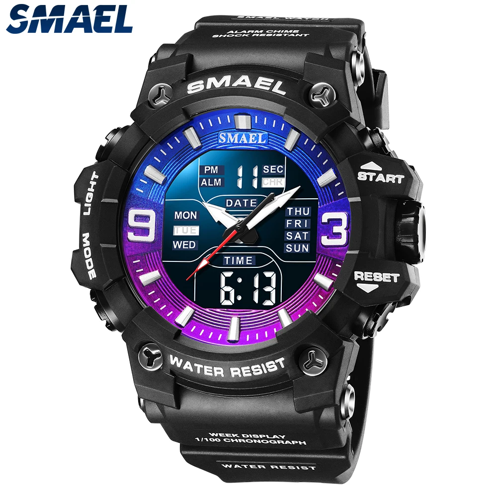 

SMAEL 8049 Men Watch Sport Waterproof LED Light Alarm Clock Dual Time Display Week Auto Date Wristwatches Sports Time