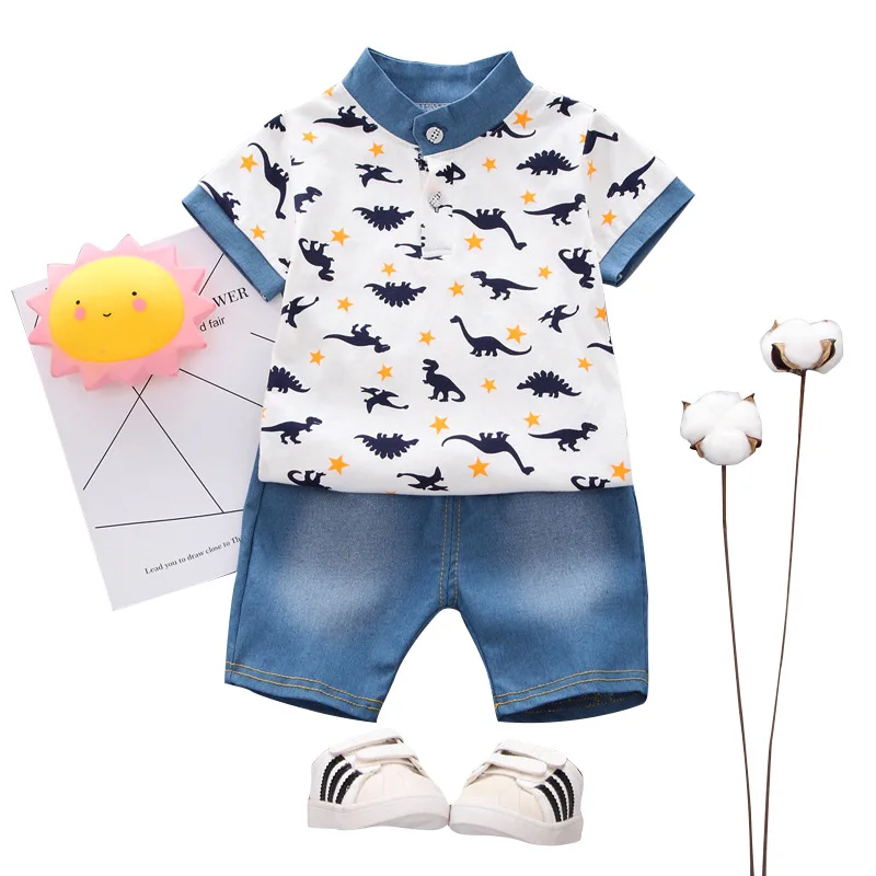 

Summer short-sleeved polo dinosaur print children's leisure suit
