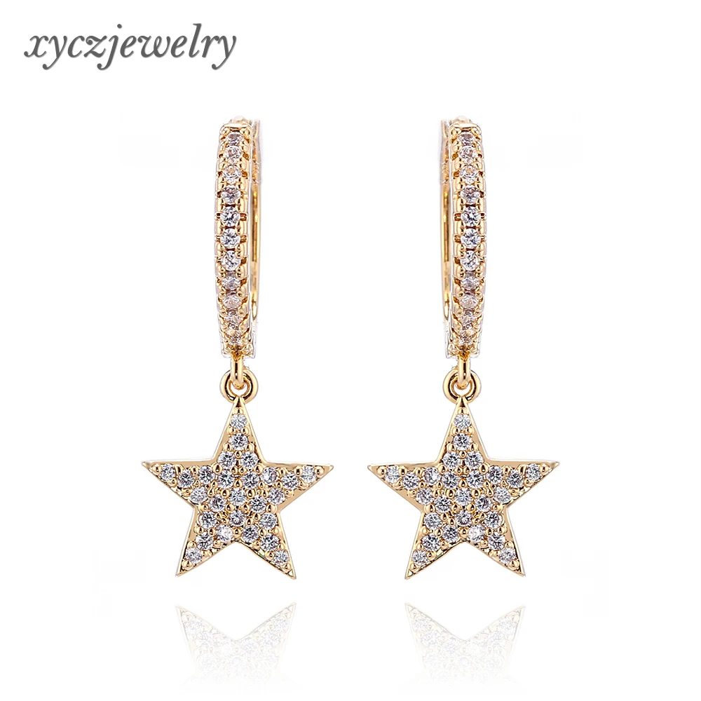 

Lovely cute star hoop drop earrings zircon party elegant women girl gold plated earrings, White