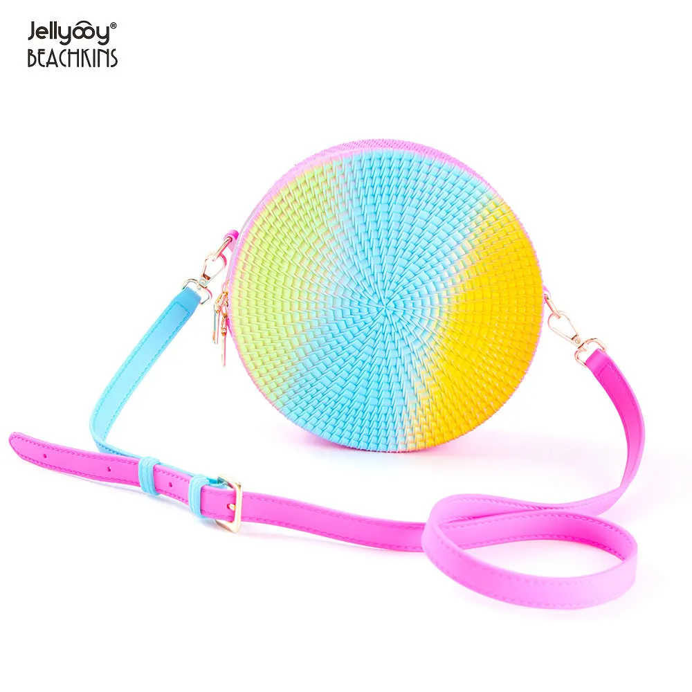

Jellyooy BEACHKINS Matte PVC Jelly Bag INS Girl Colorful Rattan Round Beach Bags RainbowJelly Woven Shoulder Bag, 17 colors, accept make new color
